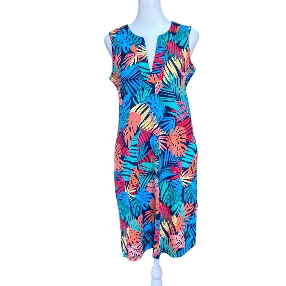 Lands' End Cotton Jersey Sleeveless Swim Cover Dress Tropical Multi (Size‎ XS)